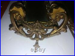 Pair of Antique Brass Frame Mirror Candle Holder Wall Sconces Neoclassical Motif