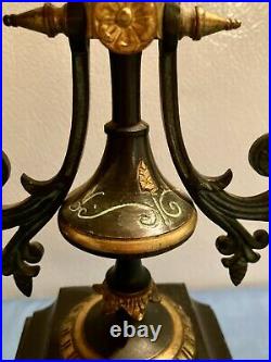 Pair of Antique Brass and Marble onyx base Candelabras
