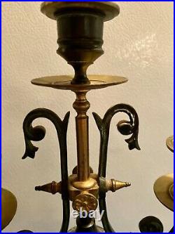 Pair of Antique Brass and Marble onyx base Candelabras