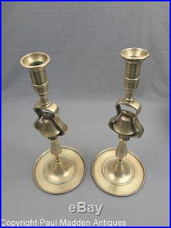Pair of Antique English Brass Tavern Candle Sticks Bells Candle Holders