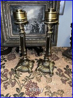 Pair of Antique European Bronze Candle Holders