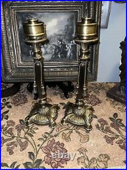 Pair of Antique European Bronze Candle Holders