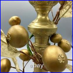 Pair of Antique French Brass Candleholders Gold Gilt Berries Vine 19th Century