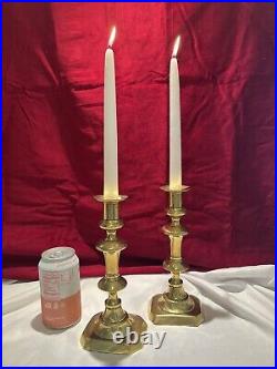 Pair of Antique Georgian Brass Candlesticks, C 1830