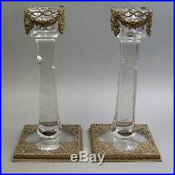 Pair of Antique Victorian Era Cut Glass Candlesticks Candle Holder Brass Ormolu