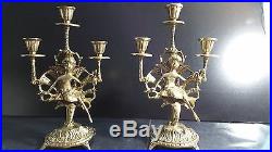 Pair of Antique/Vintage Candelabra 2 Candle Brass Plated Cherub/Angel Madrid