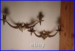 Pair of Antique Wall Art Deco Sconces Solid Brass Candle Holders 6 x15