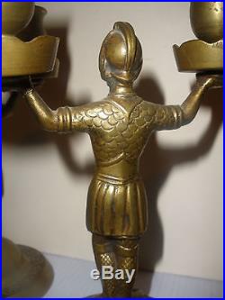 Pair of Antique brass bronze figural Roman Soldiers candlestick candle holder