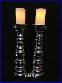 Pair of Arteriors Laura Kirar Collection Pillar Candle Holders Brass Nickel