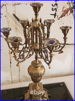 Pair of Baroque Six Arm Candelabras CandleStick Holders in Brass Ornate Vintage