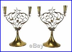 Pair of Brass Animal and Grapevine Candlesticks by Karl Hagenauer