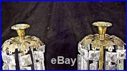 Pair of Brass & Crystal Girandoles or Candle holders, on Marble Base lot #58