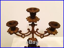 Pair of Brass Egyptian Revival Art Deco 3 Arm Candelabras / Candlestick Holders
