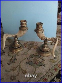 Pair of Brass Ram Horn Candlesticks by Chapman