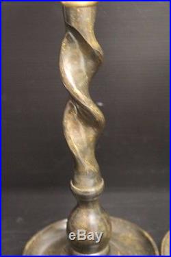 Pair of Bronze & Brass Maitland Smith Barley Twist Decorator Candlesticks Decor