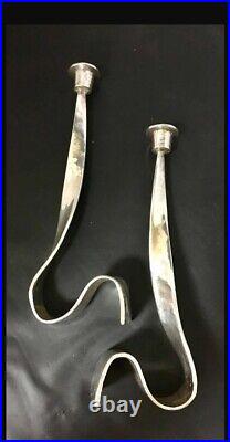 Pair of Brutalist MCM hand Forged Silver Plated Candleholders 11 high quality