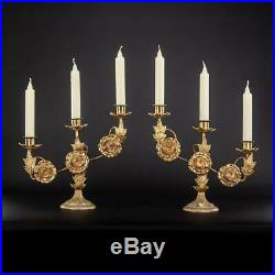Pair of Candelabras Bronze Brass 3 Lights Tier Two Antique Candle Holders 10