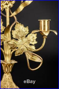 Pair of Candelabras Bronze Brass 3 Lights Tier Two Antique Candle Holders 13