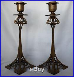 Pair of Candlesticks, Art Nouveau Brass 10.5, Antique Candle Holders, very nice