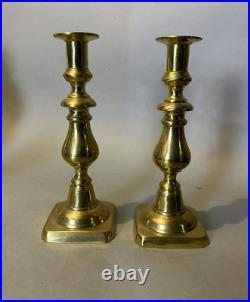 Pair of Early Antique Country Brass Push Up 9 Candlesticks