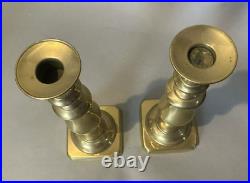 Pair of Early Antique Country Brass Push Up 9 Candlesticks