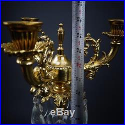 Pair of Fab Vintage 3 Arm Brass Candelabra Lamp with Dripping Crystal Prisms