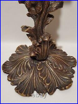 Pair of Heavy 18 Brass Bronze Acanthus Column Candle Holders