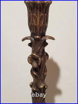 Pair of Heavy 18 Brass Bronze Acanthus Column Candle Holders