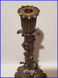 Pair of Heavy 18 Brass Bronze Acanthus Column Candle Holders