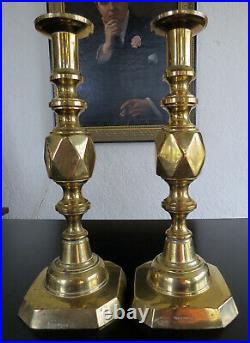 Pair of Heavy Brass Candlesticks Push-ups, King of Diamonds, Circa 1880 12.5