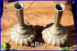 Pair of Heavy Ornate Brass Colored Vintage Cast Candle Holders 11 Tall