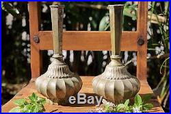Pair of Heavy Ornate Brass Colored Vintage Cast Candle Holders 11 Tall
