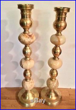 Pair of Heavy and Tall 24 Marble Brass Alter Church Candlesticks