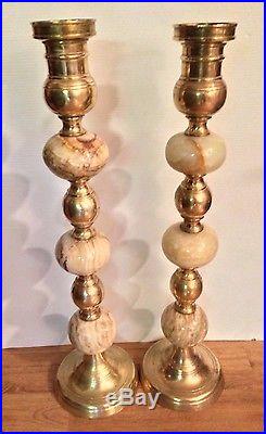Pair of Heavy and Tall 24 Marble Brass Alter Church Candlesticks