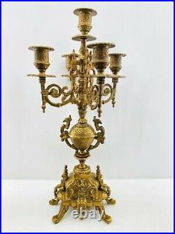 Pair of Italian Brevettato Style Five Light Brass Baroque Candelabras Signed 17