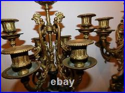 Pair of Italian Brevettto Brass and Marble Candelabras