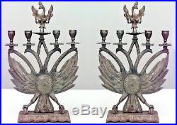 Pair of Italian Renaissance Style Judaica Eagle Head Design Brass Candelabra