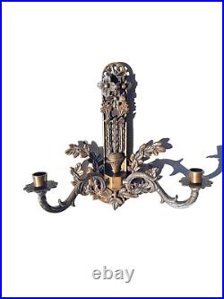 Pair of Italian Style Botanical Brass Wall Candle Holders