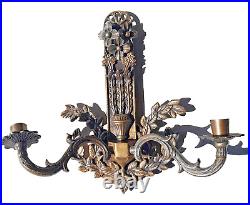 Pair of Italian Style Botanical Brass Wall Candle Holders