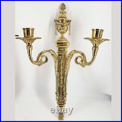 Pair of LRG Brass 2 Arm Wall Sconce Candelabra Candle Holders Victorian Art Deco