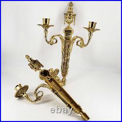 Pair of LRG Brass 2 Arm Wall Sconce Candelabra Candle Holders Victorian Art Deco