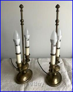 Pair of Laura Ashley antique brass style twin candle holder shaped Table Lamps