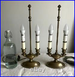 Pair of Laura Ashley antique brass style twin candle holder shaped Table Lamps