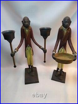 Pair of Maitland Smith Monkey Butler candle holder/match holders