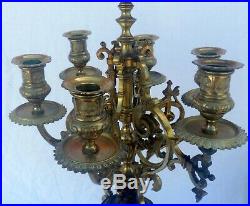 Pair of Ornate Patinated Bronze and Brass 7-Light Candelabras, Each 22 Lbs, 29