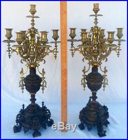 Pair of Ornate Patinated Bronze and Brass 7-Light Candelabras, Each 22 Lbs, 29