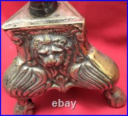 Pair of Silverplated 16.5 CANDLESTICKS Castilian Imports Figural Lions Head