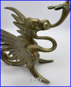 Pair of Solid Brass Griffin / Phoenix Candle Holders