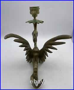 Pair of Solid Brass Griffin / Phoenix Candle Holders