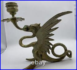 Pair of Solid Brass Griffin / Phoenix Candle Holders